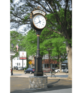 Large Two Dial Howard Street Clock Illuminated Header Wellesley MA