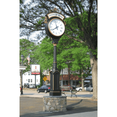 Large Two Dial Howard Street Clock Illuminated Header Wellesley MA