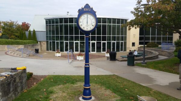 Courtyard Two Dial Post Clock RWU Bristol RI