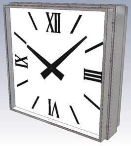 Double dial square tower clock with two clock faces displaying the time.
