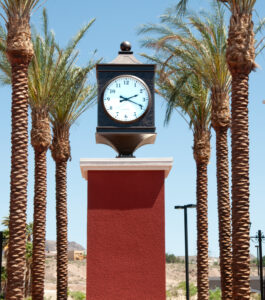 Exterior pedestal clock in Las Vegas, NV.