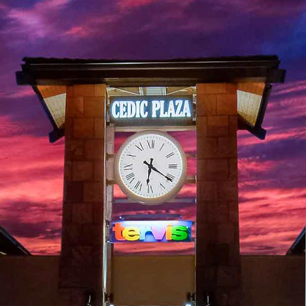 Illuminated Tower Clock with a Arizona Sunset