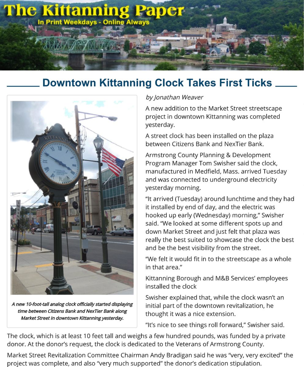 Article on the Kittanning Post Clock