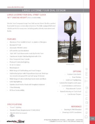 Lucerne Post Clock Catalog Sheet