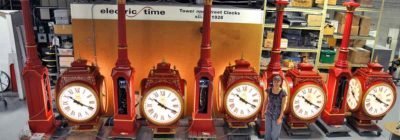 Multiple Street Clocks on test in factory
