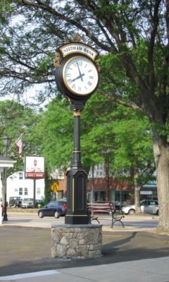Large Two Dial Howard Replica Street Clock with Illuminated Header - Wellesley, MA
