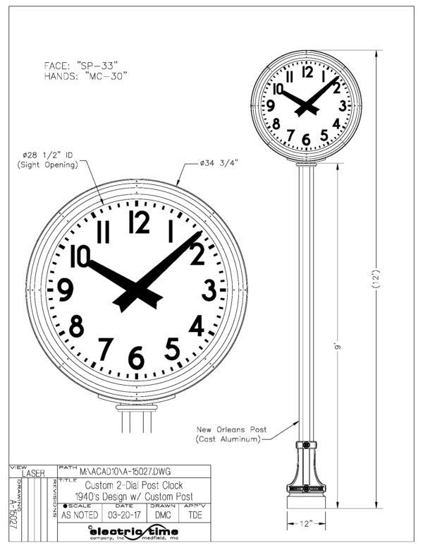 Post Clock Vintage Design Drawing