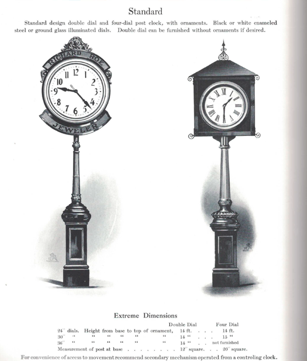 Self Winding 1908 Catalog (Reprint) featuring street clock models