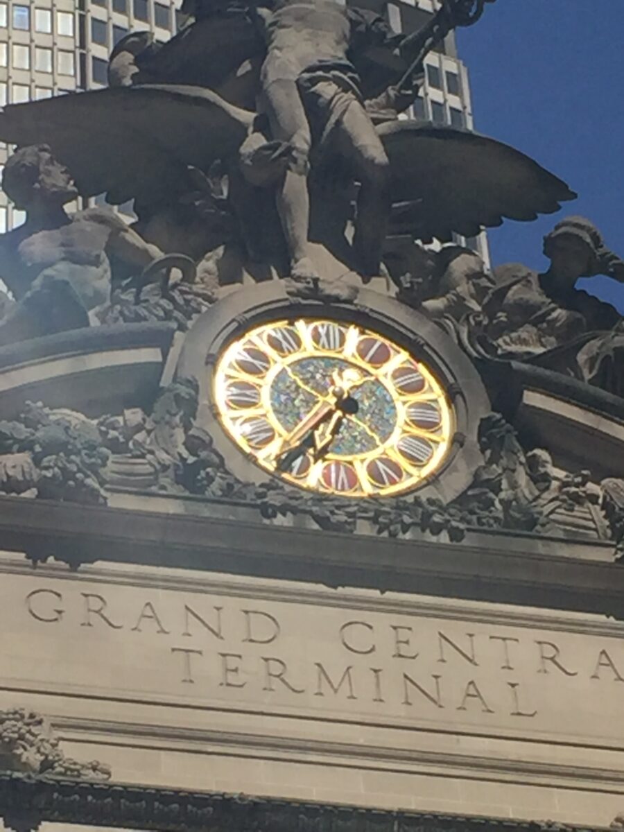 Exterior view of Grand Central Terminal's iconic Tiffany clock.