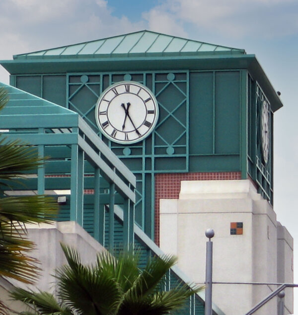 Nominal 7' tower clock at R Lot Parking Structure, Beverly Hills, CA